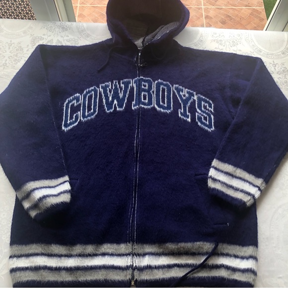Dallas Cowboys Vintage Blue Zip-Up Wool Hooded Winter Warm Sweater Men’s Size XL - Picture 1 of 15
